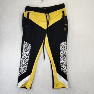 Makobi Mens Colorblock Jogger‎ Pants Black Yellow Geometric M555 XL